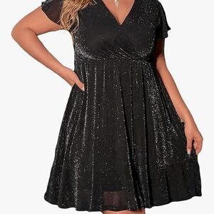 Floerns Women's Plus Size Glitter Wrap V Neck Short Sleeve Party A Line Dress

￼